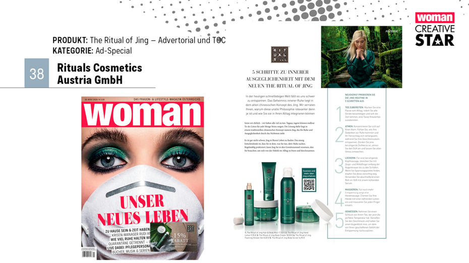 Platz 3: Rituals Cosmetics Austria GmbH – The Ritual of Jing – Advertorial und TOC auf dem Cover